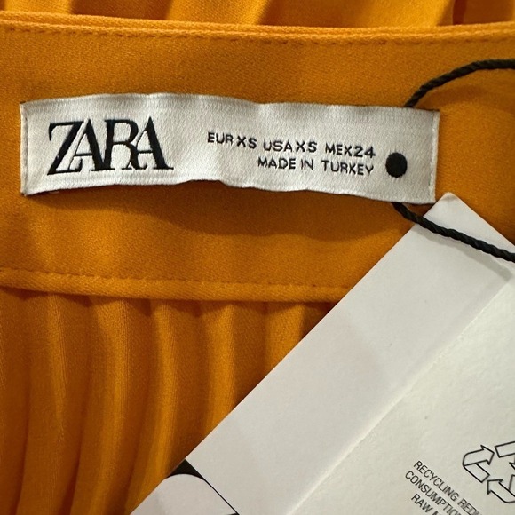 Zara Pleated Midi Skirt Golden Yellow Orange XS Resort Boho Festival - Picture 9 of 11